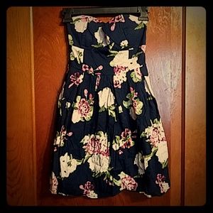 Blue Strapless Dress with flowers